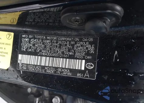 2005 Lexus Es 330 z USA, uszkodzony, nr VIN JTHBA30G455121661